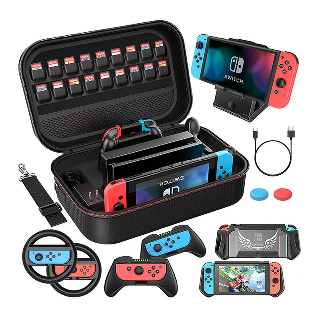 Yiscaxia Case Accessories Kit Compatible With Nintendo Switch 12 in 1 Switch Carry Case PlayStand Grip Steering Wheel