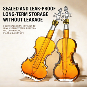 Bouteille de vin en verre transparent au design moderne et créatif, artisanat de violon, vin rouge, whisky, vente en gros - Product Image 2