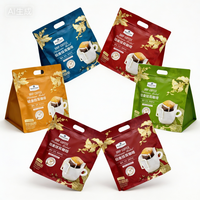 Sachets à fond plat à 8 soudures latérales, personnalisés, pour café filtre, biodégradables, en PET+VMPET+PE, avec valve et fermeture éclair supérieure, pour aliments pour bébés et sushis