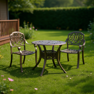 Cast Aluminum Bronze <b>Bistro</b> <b>Set</b> 3 Piece Outdoor Garden Furniture Traditional Design Weather Resistant - Product Image 2