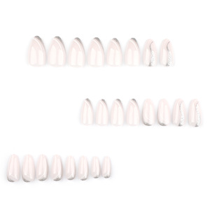 Hecho a máquina 24 piezas almendra estilo francés Gradual Press-On Uñas acrílicas patrón de línea ondulada blanca venta al por mayor diseño de ataúd Artificial - Product Image 2