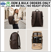Sac à dos pour appareil photo en cuir PU vegan sur mesure, résistant aux chocs, grande capacité, sac à dos de photographie DSLR, étiquette privée OEM