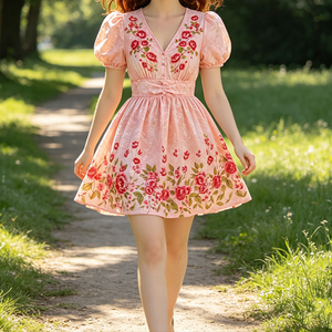 Abito da sera corto floreale da <span class=keywords><strong>donna</strong></span> stile <span class=keywords><strong>retrò</strong></span> francese, elegante e casual - Product Image 6