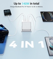 HNT GaN 140W US Plug Pengisi Daya Cepat USB Multi-Port  FCC  Portabel  Adaptor Pengisi Daya Dinding  PD 100W 20W  untuk Ponsel  Macbook