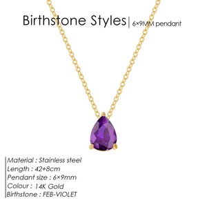 Collar con Colgante <span class=keywords><strong>de</strong></span> Gota <span class=keywords><strong>de</strong></span> Agua con Piedra <span class=keywords><strong>de</strong></span> Nacimiento <span class=keywords><strong>de</strong></span> 12 Meses, Chapado en <span class=keywords><strong>Oro</strong></span> <span class=keywords><strong>de</strong></span> 18K, Acero Inoxidable, Joyería con Recubrimiento al Vacío - Product Image 6