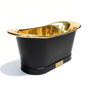 Baignoire autoportante de luxe sur mesure en acier inoxydable 316, finition noir <span class=keywords><strong>carbone</strong></span> et or champagne poli, épaisseur 14 gauge, avec drain pour salle de bain de villa - Product Image 3