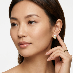 Round Cut Natural Diamond Halo <b>Stud</b> Earrings Ladies 1.43 Cttw 925 <b>Sterling</b> <b>Silver</b> Yellow Plated Prong Set Trendy Wholesale - Product Image 2