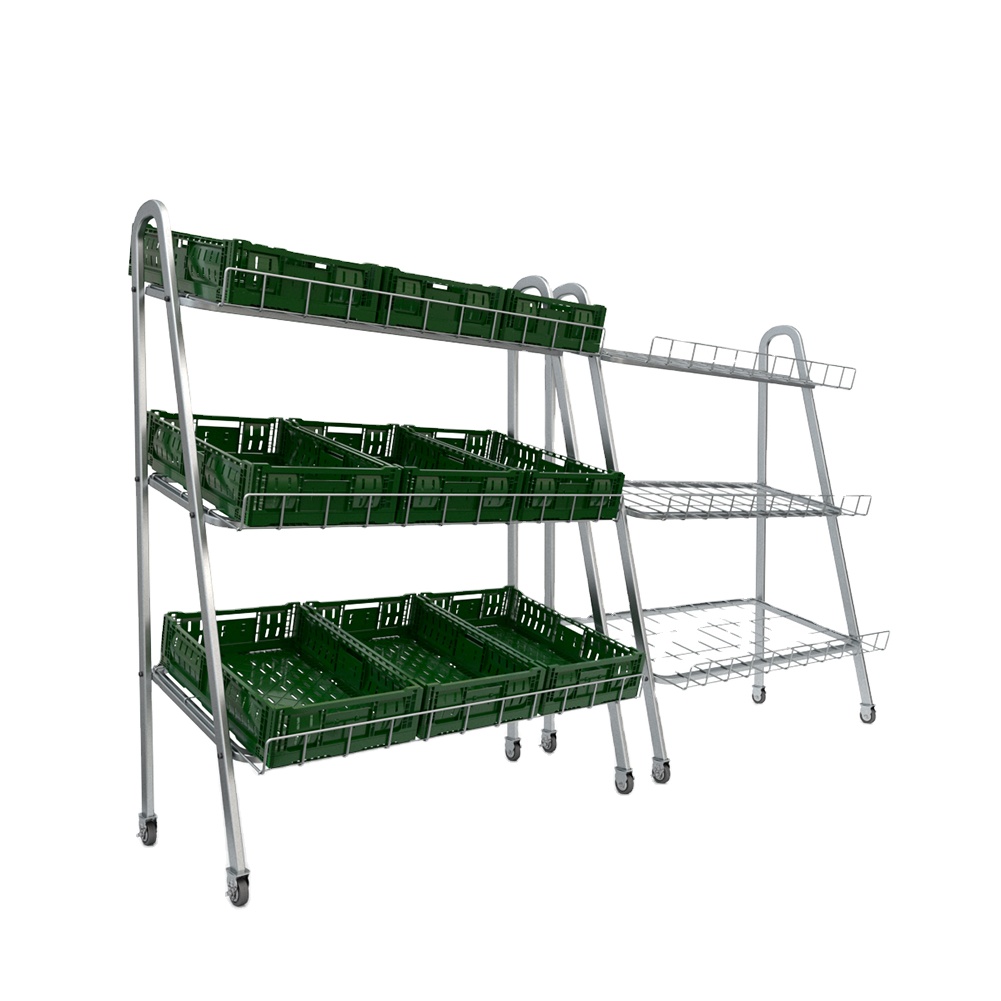 Супермаркет продуктовый магазин Алюминиевая Складная воронка овощей и фруктов для производства полка с пластиковый ящик