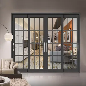 Современный дизайн, защищенные от урагана, алюминиевые двери, внутренние помещения, французская алюминиевая рама, двойная раздвижная дверь из закаленного стекла