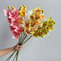 C266 Anggrek Cymbidium Buatan Berkualitas Tinggi dengan Sentuhan Alami, Warna Putih Vintage, 10 Kuntum, Anggrek Palsu Besar untuk Pernikahan Natal