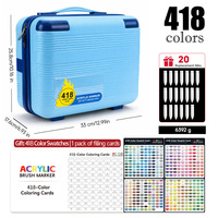 418 couleurs de marqueurs de peinture acrylique à base d'eau, pointe pinceau souple, avec étui de transport bleu, 20 pointes de rechange pour artistes, cadeau haut de gamme