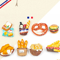 Aimants de réfrigérateur en résine personnalisés en gros, 3D/2D, designs réalistes de pain, de hamburgers, de croissants, aimants pour la décoration de la maison et les souvenirs