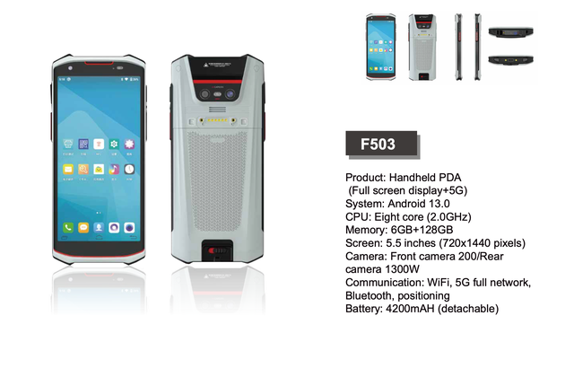 5G Full Network Industrial PDA Eight Core Android 13.0 5.5-Inch Rugged Smartphone Handheld Terminal NFC Barcode Scanning F503 6G