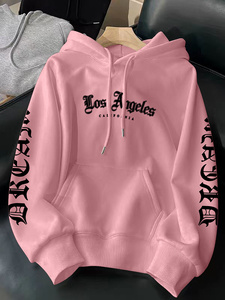 <span class=keywords><strong>Felpa</strong></span> con Cappuccio Casual da Uomo a Maniche Lunghe - Stampa Grafica <span class=keywords><strong>Los</strong></span> <span class=keywords><strong>Angeles</strong></span> California, Nero Bianco, in Fibra di Bambù Satinata, Antivento e ad Asciugatura Rapida - Product Image 4