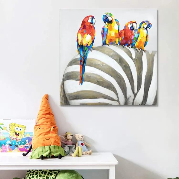 Handgemachte billige Wandbehänge Kunst abstrakte Vogel Leinwand Ölgemälde