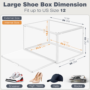 DAYOOH Boîte à chaussures multifonctionnelle en <span class=keywords><strong>acrylique</strong></span> transparent 34*26*19cm avec ouverture latérale magnétique, empilable et portable, organisateur de rangement pour baskets - Product Image 2