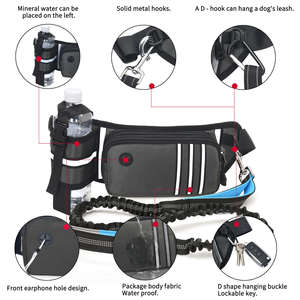 Laisse mains libres pour chien avec pochette à fermeture éclair Laisse de course pour chien avec double poignée et points réfléchissants Sac de taille pour le jogging et la marche - Product Image 5