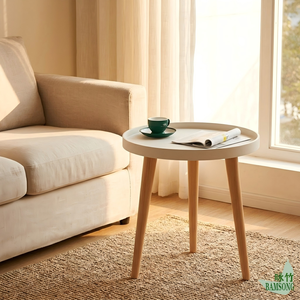 Table d'appoint avec étagère de rangement, couleur crème, plateau surélevé antidérapant, style minimaliste du milieu du siècle, table basse pour canapé, pour le rangement et la décoration - Product Image 5