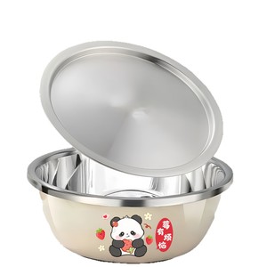 Recipiente de cocina de acero inoxidable Xinrong con tapa, tazón redondo multifuncional para mezclar masa, lavar verduras y sopas - Product Image 5