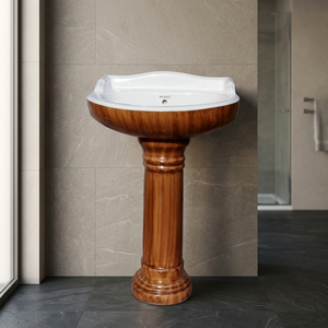 Lavabo de baño independiente de piedra de mármol Marquina negro moderno Lavabo de pedestal único con artículos sanitarios de cerámica - Product Image 5