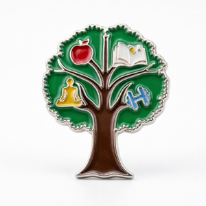 Broche en émail souple personnalisée « Arbre <span class=keywords><strong>de</strong></span> Vie » avec <span class=keywords><strong>les</strong></span> quatre <span class=keywords><strong>piliers</strong></span> du bien-être – Vente directe usine - Product Image 1