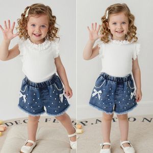 Nuevo Conjunto de Shorts de Mezclilla de Verano Estilo Europeo y Americano para Niños Pequeños, Chaleco sin Mangas con Volantes + Jeans con Cuentas, Estilo Coreano - Product Image 3