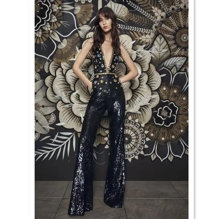 High Quality Short Night Club Evening Party Celebrity Sequins Sexy Jumpsuits Club Wear