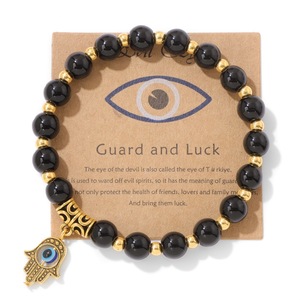 Bracelet porte-bonheur œil maléfique et main de Hamsa, bracelet bohème en pierre de protection avec carte, bracelet extensible en pierres précieuses, bijoux œil maléfique - Product Image 6