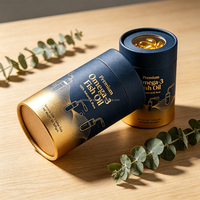 Tube en papier alimentaire personnalisé avec couvercle fenêtré pour capsules d'huile de poisson, gommes, chocolat – Emballage hermétique écologique avec logo doré