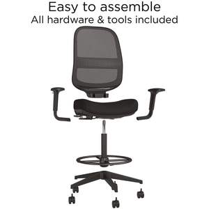 Alera Kempton Tabouret de bureau ergonomique avec dossier en maille, chaise de dessin technique réglable en hauteur avec accoudoirs réglables, repose-pieds et supports annulaires 275 - Product Image 4