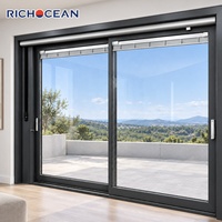 Porte coulissante en aluminium multi-voies RICHOCEAN avec stores intégrés, contrôle de la confidentialité, triple vitrage, portes coulissantes pour balcon