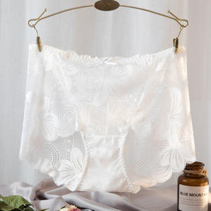 Pakaian dalam wanita renda elastis tidak mengikat, celana dalam wanita pinggang sedang berongga transparan segitiga seksi ukuran besar tanpa tanda - Product Image 6