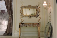 Tables consoles miroir effet diamant écrasé avec miroirs décoratifs muraux, table d'entrée de luxe, tables de couloir, meubles de salon
