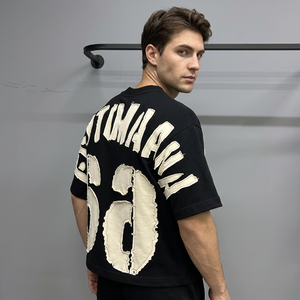 T-shirt décontracté surdimensionné pour homme en coton tricoté 100 %, poids du tissu 320 g, manches courtes, col rond, écologique, respirant, imprimé - Product Image 6