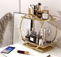 Rak Penyimpanan Meja Rias Modern Dua Tingkat dari Besi untuk Kuas Makeup dan Parfum, Tempat Penyimpanan Produk Perawatan Kulit