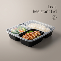 Boîte alimentaire jetable PP pour cuisine centralisée, 3 compartiments, avec couvercle transparent, pour la préparation de repas et l'emballage de plats à emporter