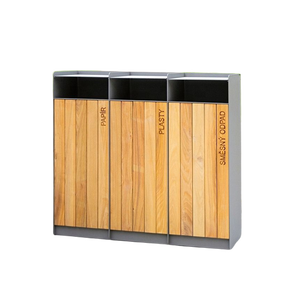 Large wooden waste litter bin outside recycling park public wood garbage bin