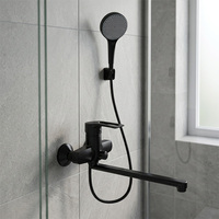 Ensemble de douche mural en laiton poli noir de haute qualité avec cartouche céramique et jet doux pour robinet de salle de bain et baignoire