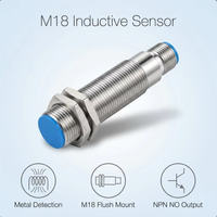 Capteur de proximité inductif cylindrique M18 8mm NPN NC DC 10-30V blindé avec connecteur M12 IP67 en laiton