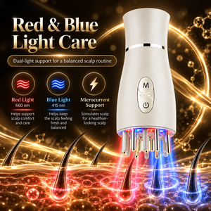 เครื่องนวดศีรษะไฟฟ้า แสงสีแดงและสีน้ำเงิน หวีนวดบำรุงหนังศีรษะ กระตุ้นการเจริญเติบโตของเส้นผมด้วยไมโครเคอร์เรนท์ สำหรับใช้ที่บ้านและร้านเสริมสวย - Product Image 1