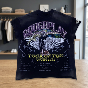 T-shirts d'été pour hommes style gothique 100 % coton à manches courtes, motif lettres, écologiques, respirants, séchage rapide, design délavé à l'acide - Product Image 2