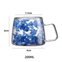 Mug à café réutilisable en verre borosilicate double paroi de haute qualité, avec fleurs séchées, sans BPA, compatible lave-vaisselle, transparent, portable, pour boissons froides