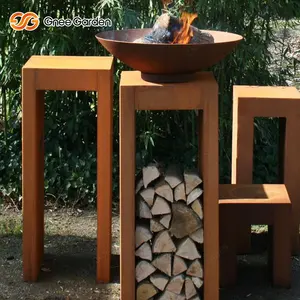 Açık yuvarlak ayrışma çelik Firepit bahçe ağır 100cm Vintage Corten çelik odun yanan ateş çukuru kase