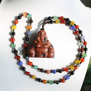 Venta al por mayor de 2 pulgadas de caoba roja natural obsidiana cristal piedra colgante semipreciosa piedra preciosa Buda de la suerte collar tallado - Product Image 3