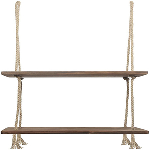 Dropshiping 2 Tier Rope Farmhouse <b>Wall</b> Hanging Floating Shelves Rustic Shelf Swing Wood Decor for Home Garden - Product Image 1