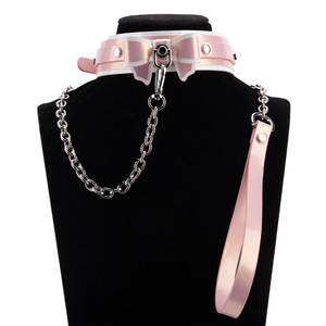 BANSEY Ensemble de bondage en cuir rose doux avec nœud, laisse métallique amovible, morsure à boule solide, fouet de fessée, dispositif de plaisir pour adultes - Product Image 4