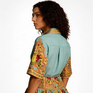 เดรสทรงเอลายดอกไม้ คอวี แขนทรงโคม สไตล์เกาหลี ช่วงเอวเข้ารูป ทรงสวยเพรียว ยาวคลุมเข่า สำหรับฤดูใบไม้ผลิ/ฤดูร้อน สไตล์วัง - Product Image 3