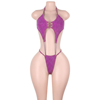 Vêtements de danse exotiques, tissu pailleté, fil argenté métallique, string à lacets, lingerie sexy une pièce, tenues de fête, de rave et de club