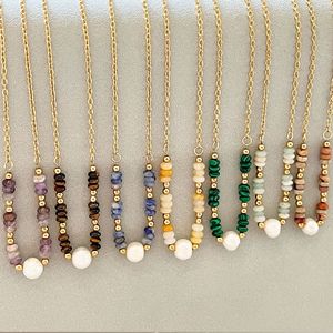 Collar <span class=keywords><strong>de</strong></span> Perlas <span class=keywords><strong>de</strong></span> Piedra Natural con Cadena Delgada Ajustable <span class=keywords><strong>de</strong></span> Acero Inoxidable Dorado, Joyería Boho Multicolor para Mujer - Product Image 5