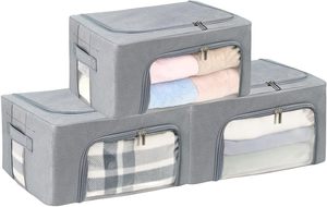 Boîte de rangement pliable en tissu rectangulaire avec fenêtre transparente, capacité supérieure à 35L, style américain, organisateur de vêtements et de jouets - Product Image 4